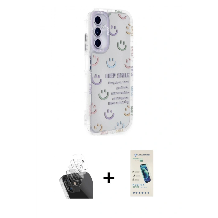 MARSİLYAN™- Galaxy A25 5G Kılıf Ahenk Modern Serisi - Şeffaf Pasifik Cam Ekran Koruyucu + Kamera Lens Koruma Cam - SF