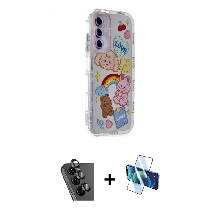 MARSİLYAN™- Galaxy A25 5G Kılıf Ahenk Modern Serisi - Siyah 3D Antistatik Cam Ekran Koruyucu + Valdez Metal Kamera Lens - SH