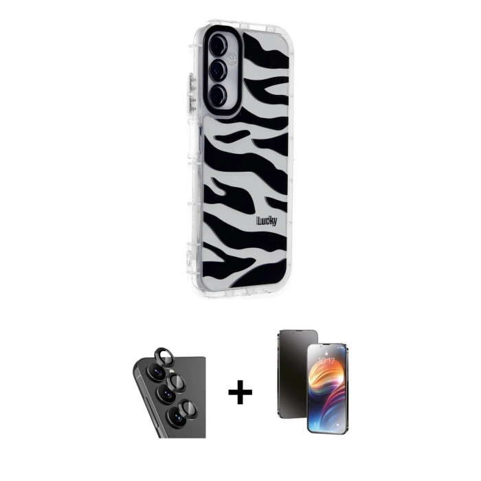 MARSİLYAN™- Galaxy A25 5G Kılıf Ahenk Modern Serisi - Siyah 3D Antistatik Mat Seramik Nano Ekran Koruyucu + Valdez Metal Kamera Lens - SH