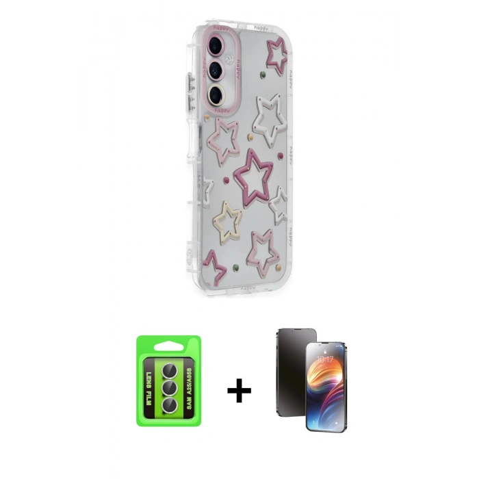 MARSİLYAN™- Galaxy A25 5G Kılıf Ahenk Modern Serisi - Siyah 3D Antistatik Mat Seramik Nano Ekran Koruyucu + Raze Metal Kamera Lens - GS
