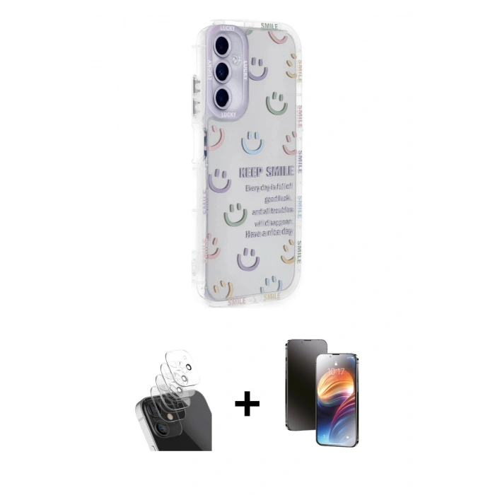 MARSİLYAN™- Galaxy A25 5G Kılıf Ahenk Modern Serisi - Siyah 3D Antistatik Mat Seramik Nano Ekran Koruyucu + Kamera Lens Koruma Cam - SF