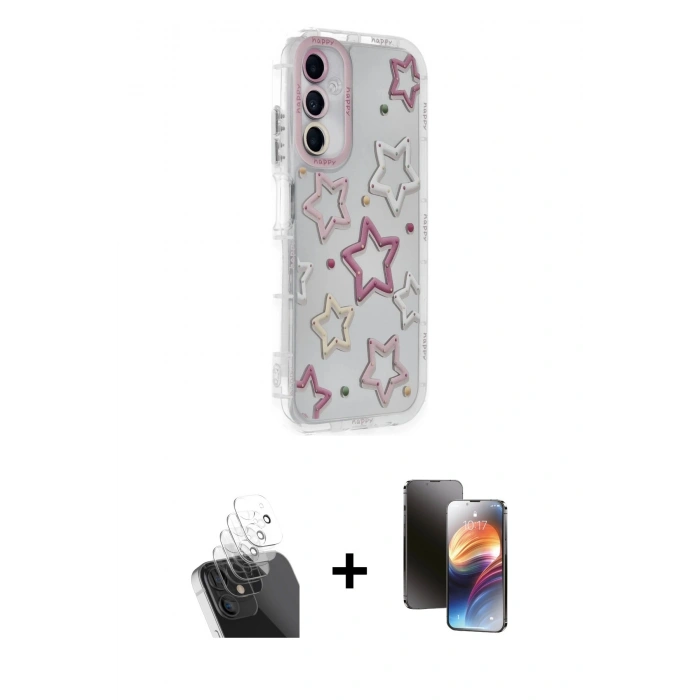 MARSİLYAN™- Galaxy A25 5G Kılıf Ahenk Modern Serisi - Siyah 3D Antistatik Mat Seramik Nano Ekran Koruyucu + Kamera Lens Koruma Cam - SF