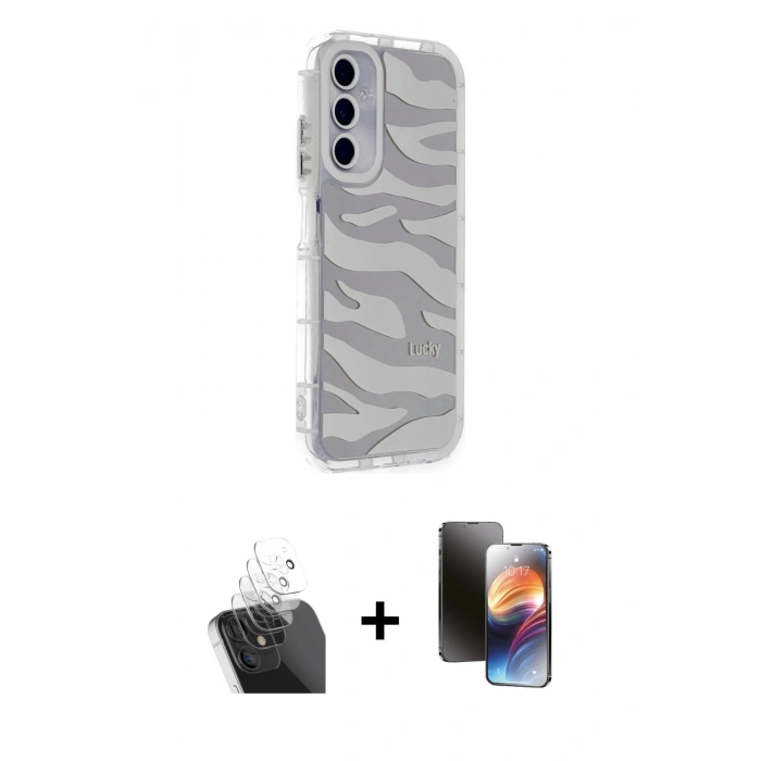 MARSİLYAN™- Galaxy A25 5G Kılıf Ahenk Modern Serisi - Siyah 3D Antistatik Mat Seramik Nano Ekran Koruyucu + Kamera Lens Koruma Cam - SF