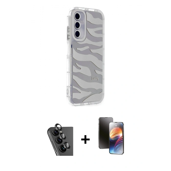 MARSİLYAN™- Galaxy A25 5G Kılıf Ahenk Modern Serisi - Siyah 3D Antistatik Mat Seramik Nano Ekran Koruyucu + Valdez Metal Kamera Lens - SH