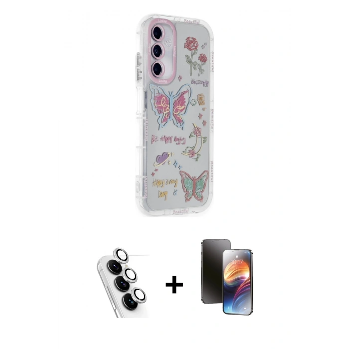 MARSİLYAN™- Galaxy A25 5G Kılıf Ahenk Modern Serisi - Siyah 3D Antistatik Mat Seramik Nano Ekran Koruyucu + Valdez Metal Kamera Lens - GS