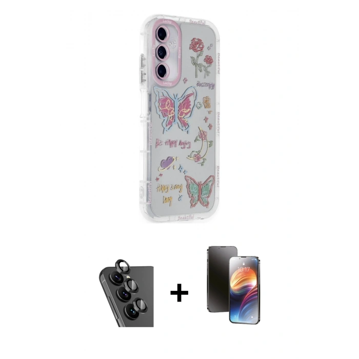 MARSİLYAN™- Galaxy A25 5G Kılıf Ahenk Modern Serisi - Siyah 3D Antistatik Mat Seramik Nano Ekran Koruyucu + Valdez Metal Kamera Lens - SH