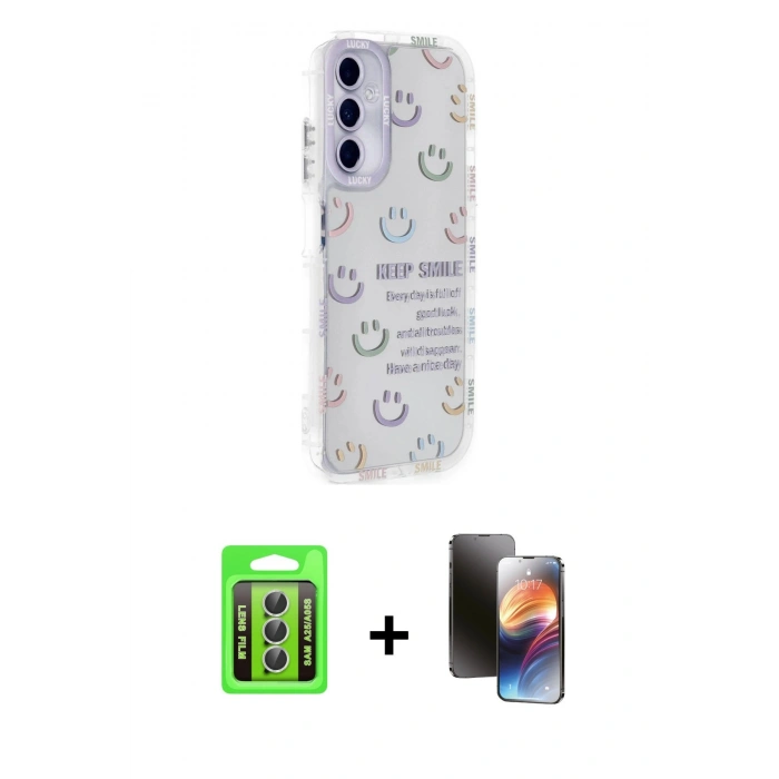 MARSİLYAN™- Galaxy A25 5G Kılıf Ahenk Modern Serisi - Siyah 3D Antistatik Mat Seramik Nano Ekran Koruyucu + Raze Metal Kamera Lens - GS