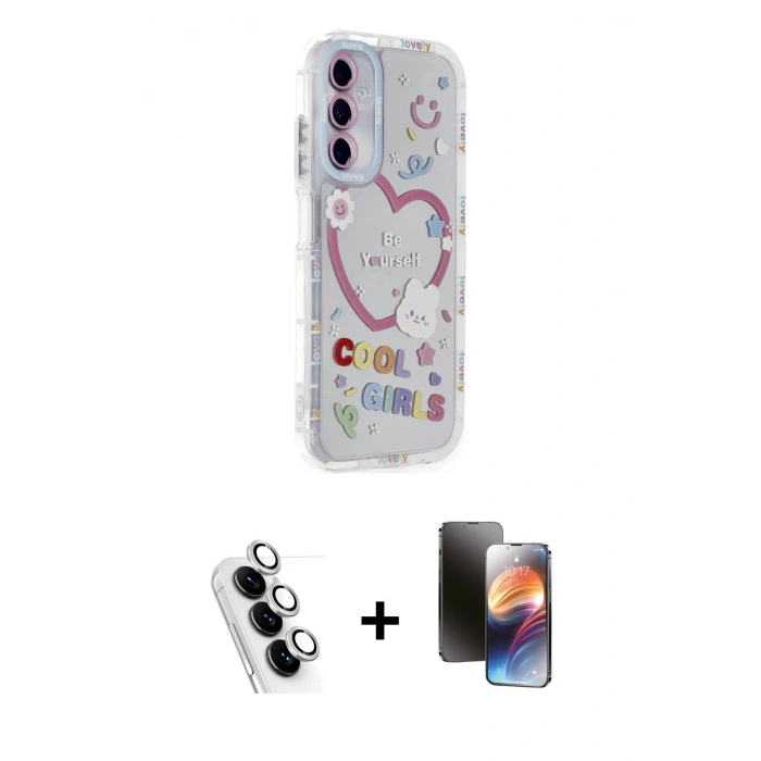 MARSİLYAN™- Galaxy A25 5G Kılıf Ahenk Modern Serisi - Siyah 3D Antistatik Mat Seramik Nano Ekran Koruyucu + Valdez Metal Kamera Lens - GS