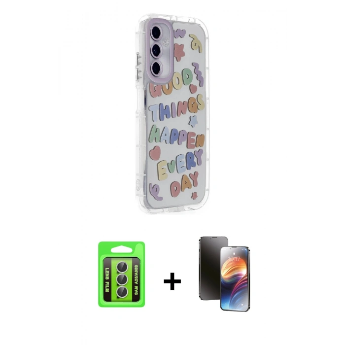 MARSİLYAN™- Galaxy A25 5G Kılıf Ahenk Modern Serisi - Siyah 3D Antistatik Mat Seramik Nano Ekran Koruyucu + Raze Metal Kamera Lens - GS