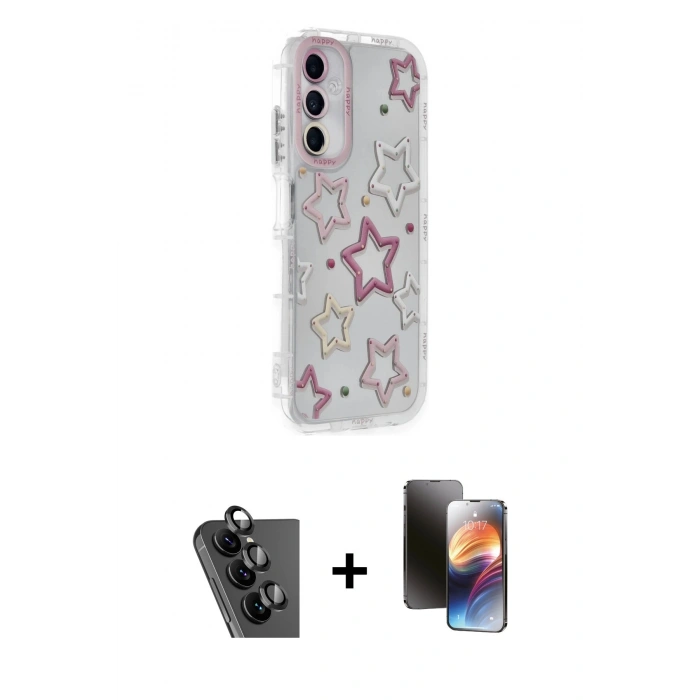 MARSİLYAN™- Galaxy A25 5G Kılıf Ahenk Modern Serisi - Siyah 3D Antistatik Mat Seramik Nano Ekran Koruyucu + Valdez Metal Kamera Lens - SH