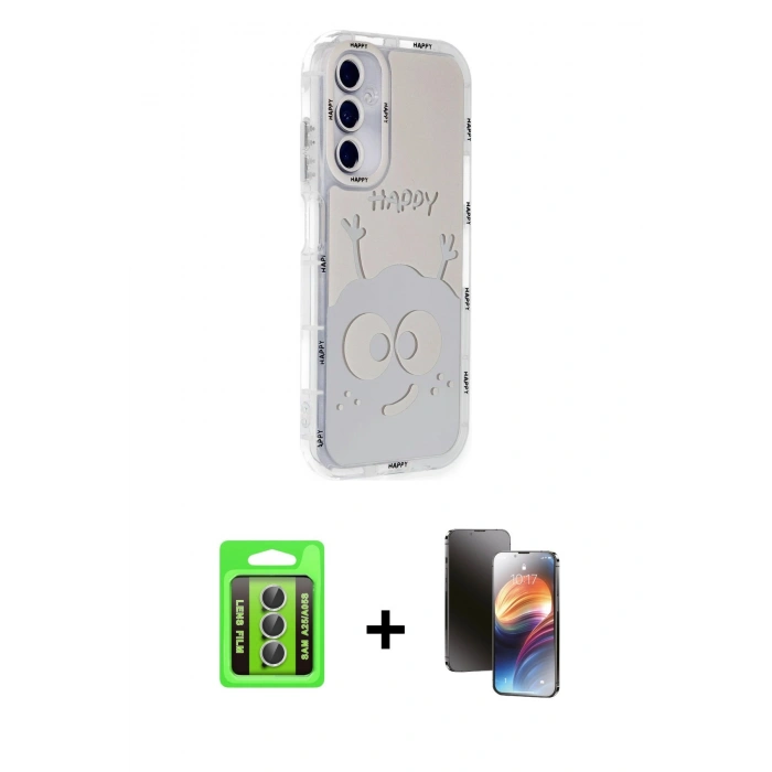 MARSİLYAN™- Galaxy A25 5G Kılıf Ahenk Modern Serisi - Siyah 3D Antistatik Mat Seramik Nano Ekran Koruyucu + Raze Metal Kamera Lens - GS