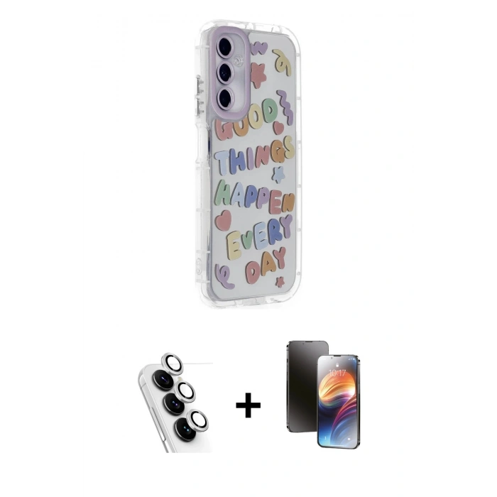 MARSİLYAN™- Galaxy A25 5G Kılıf Ahenk Modern Serisi - Siyah 3D Antistatik Mat Seramik Nano Ekran Koruyucu + Valdez Metal Kamera Lens - GS