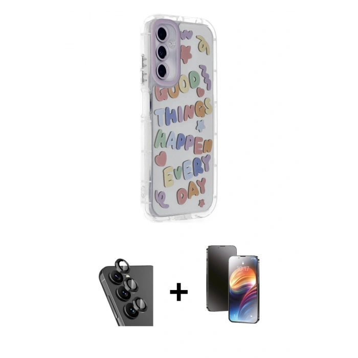 MARSİLYAN™- Galaxy A25 5G Kılıf Ahenk Modern Serisi - Siyah 3D Antistatik Mat Seramik Nano Ekran Koruyucu + Valdez Metal Kamera Lens - SH