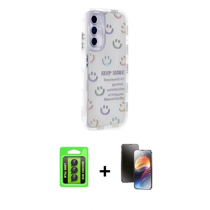 MARSİLYAN™- Galaxy A25 5G Kılıf Ahenk Modern Serisi - Siyah 3D Antistatik Mat Seramik Nano Ekran Koruyucu + Raze Metal Kamera Lens - SH