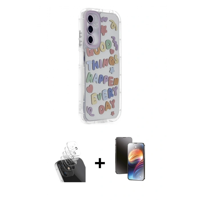 MARSİLYAN™- Galaxy A25 5G Kılıf Ahenk Modern Serisi - Siyah 3D Antistatik Mat Seramik Nano Ekran Koruyucu + Kamera Lens Koruma Cam - SF