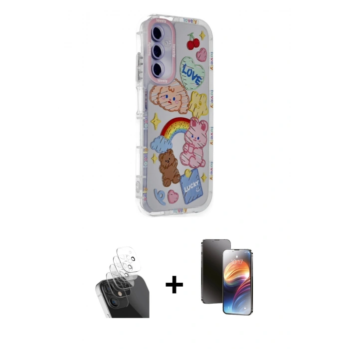 MARSİLYAN™- Galaxy A25 5G Kılıf Ahenk Modern Serisi - Siyah 3D Antistatik Mat Seramik Nano Ekran Koruyucu + Kamera Lens Koruma Cam - SF