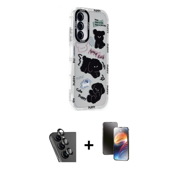 MARSİLYAN™- Galaxy A25 5G Kılıf Ahenk Modern Serisi - Siyah 3D Antistatik Mat Seramik Nano Ekran Koruyucu + Valdez Metal Kamera Lens - SH