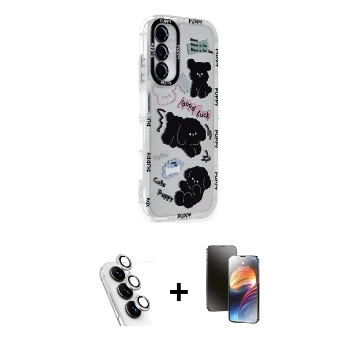 MARSİLYAN™- Galaxy A25 5G Kılıf Ahenk Modern Serisi - Siyah 3D Antistatik Mat Seramik Nano Ekran Koruyucu + Valdez Metal Kamera Lens - GS
