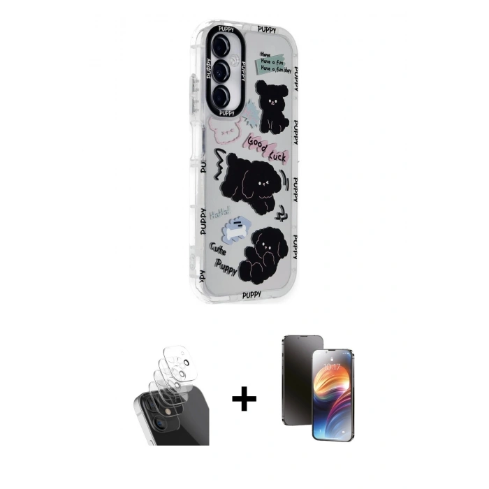 MARSİLYAN™- Galaxy A25 5G Kılıf Ahenk Modern Serisi - Siyah 3D Antistatik Mat Seramik Nano Ekran Koruyucu + Kamera Lens Koruma Cam - SF