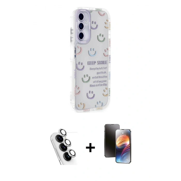 MARSİLYAN™- Galaxy A25 5G Kılıf Ahenk Modern Serisi - Siyah 3D Antistatik Mat Seramik Nano Ekran Koruyucu + Valdez Metal Kamera Lens - GS