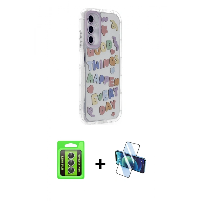 MARSİLYAN™- Galaxy A25 5G Kılıf Ahenk Modern Serisi - Siyah 3D Antistatik Seramik Nano Ekran Koruyucu + Raze Metal Kamera Lens - GS