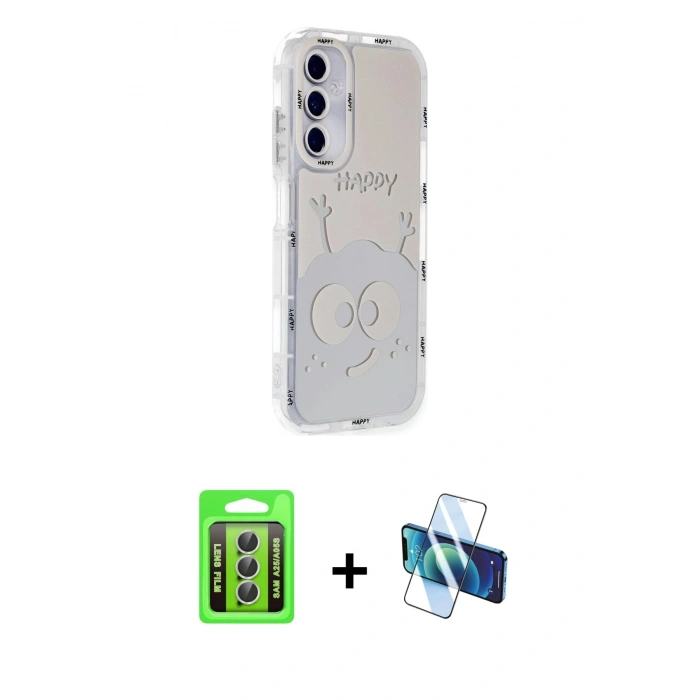 MARSİLYAN™- Galaxy A25 5G Kılıf Ahenk Modern Serisi - Siyah 3D Antistatik Seramik Nano Ekran Koruyucu + Raze Metal Kamera Lens - GS