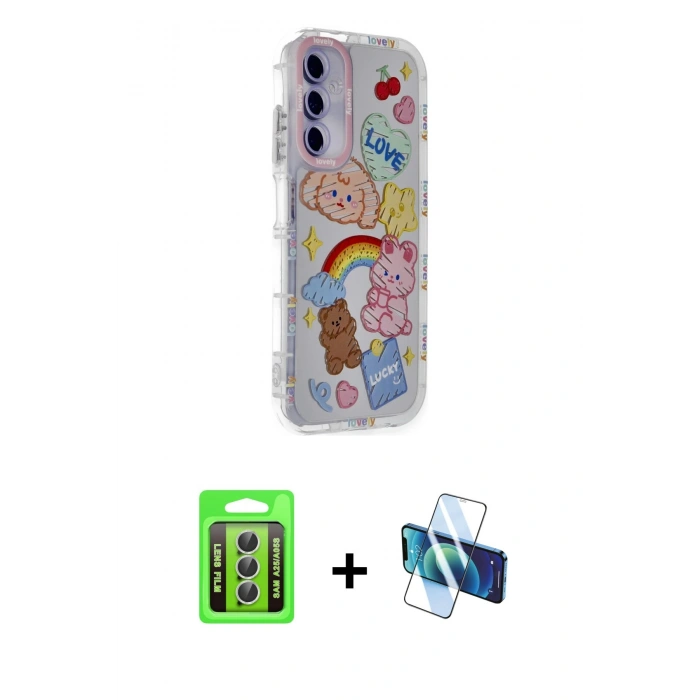 MARSİLYAN™- Galaxy A25 5G Kılıf Ahenk Modern Serisi - Siyah 3D Antistatik Seramik Nano Ekran Koruyucu + Raze Metal Kamera Lens - GS