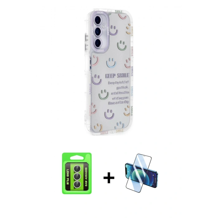 MARSİLYAN™- Galaxy A25 5G Kılıf Ahenk Modern Serisi - Siyah 3D Antistatik Seramik Nano Ekran Koruyucu + Raze Metal Kamera Lens - GS
