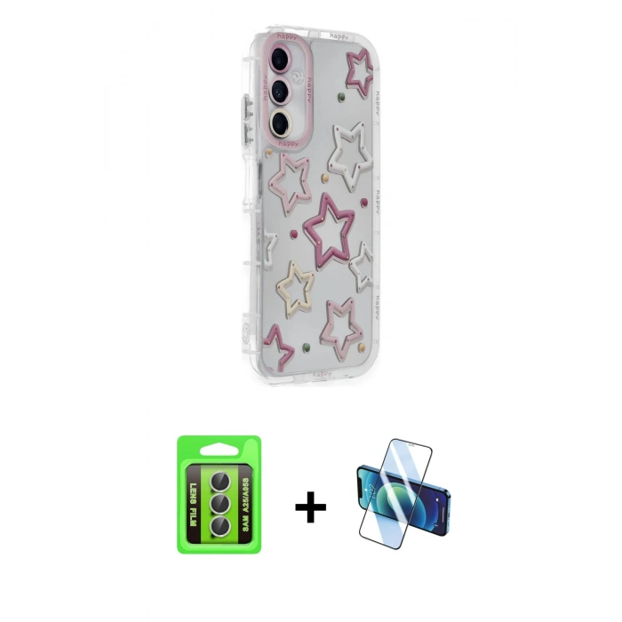 MARSİLYAN™- Galaxy A25 5G Kılıf Ahenk Modern Serisi - Siyah 3D Antistatik Seramik Nano Ekran Koruyucu + Raze Metal Kamera Lens - GS
