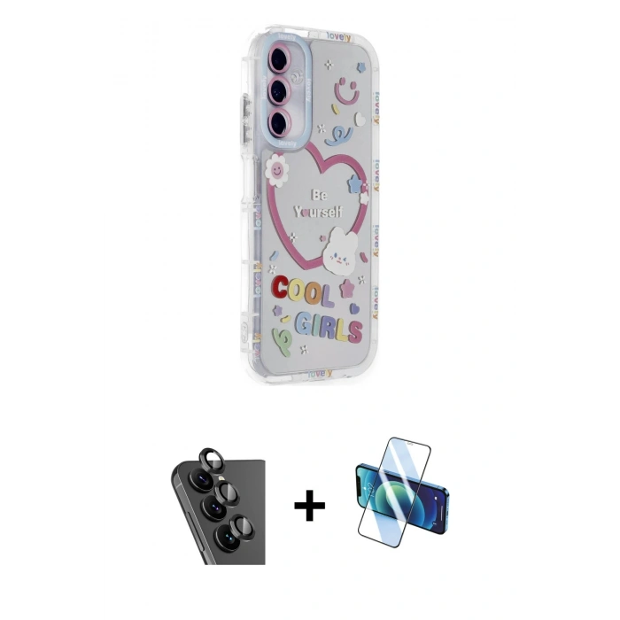 MARSİLYAN™- Galaxy A25 5G Kılıf Ahenk Modern Serisi - Siyah 3D Antistatik Seramik Nano Ekran Koruyucu + Valdez Metal Kamera Lens - SH