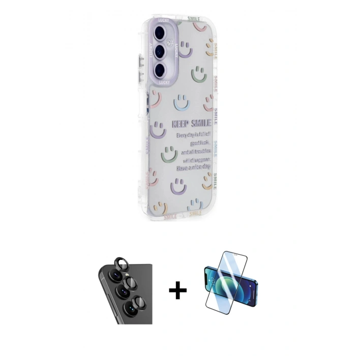 MARSİLYAN™- Galaxy A25 5G Kılıf Ahenk Modern Serisi - Siyah 3D Antistatik Seramik Nano Ekran Koruyucu + Valdez Metal Kamera Lens - SH