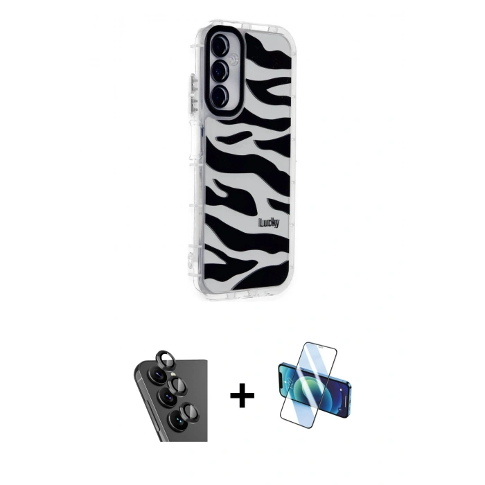 MARSİLYAN™- Galaxy A25 5G Kılıf Ahenk Modern Serisi - Siyah 3D Antistatik Seramik Nano Ekran Koruyucu + Valdez Metal Kamera Lens - SH