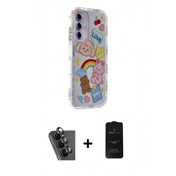 MARSİLYAN™- Galaxy A25 5G Kılıf Ahenk Modern Serisi - Siyah 6D Antistatik Mat Seramik Hayalet Nano Ekran Koruyucu + Valdez Metal Kamera Lens - SH