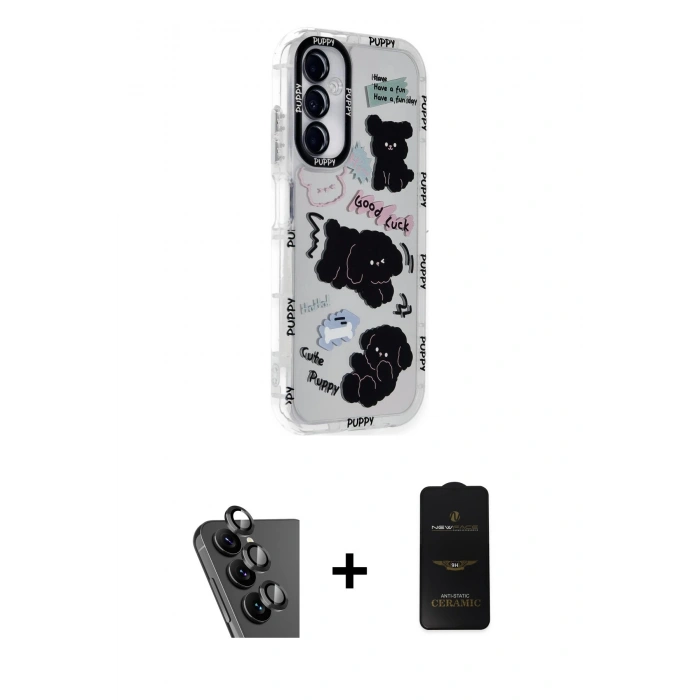 MARSİLYAN™- Galaxy A25 5G Kılıf Ahenk Modern Serisi - Siyah 6D Antistatik Mat Seramik Hayalet Nano Ekran Koruyucu + Valdez Metal Kamera Lens - SH