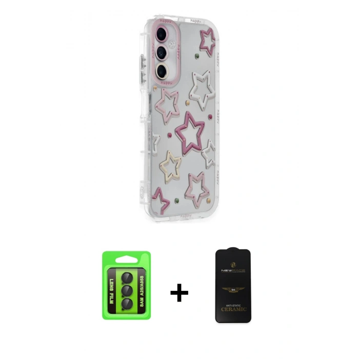 MARSİLYAN™- Galaxy A25 5G Kılıf Ahenk Modern Serisi - Siyah 6D Antistatik Mat Seramik Hayalet Nano Ekran Koruyucu + Raze Metal Kamera Lens - SH