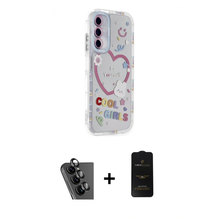 MARSİLYAN™- Galaxy A25 5G Kılıf Ahenk Modern Serisi - Siyah 6D Antistatik Mat Seramik Hayalet Nano Ekran Koruyucu + Valdez Metal Kamera Lens - SH