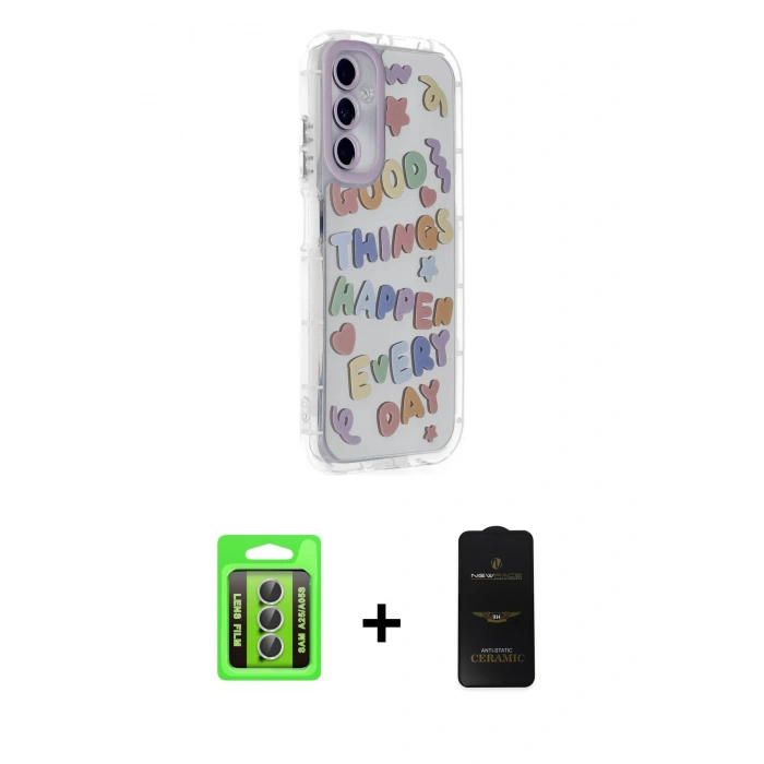 MARSİLYAN™- Galaxy A25 5G Kılıf Ahenk Modern Serisi - Siyah 6D Antistatik Mat Seramik Hayalet Nano Ekran Koruyucu + Raze Metal Kamera Lens - GS