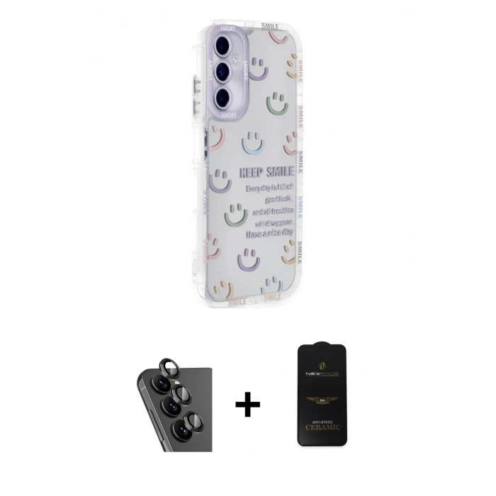 MARSİLYAN™- Galaxy A25 5G Kılıf Ahenk Modern Serisi - Siyah 6D Antistatik Mat Seramik Hayalet Nano Ekran Koruyucu + Valdez Metal Kamera Lens - SH