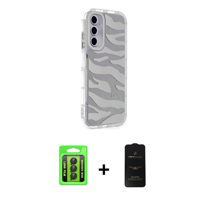 MARSİLYAN™- Galaxy A25 5G Kılıf Ahenk Modern Serisi - Siyah 6D Antistatik Mat Seramik Hayalet Nano Ekran Koruyucu + Raze Metal Kamera Lens - SH