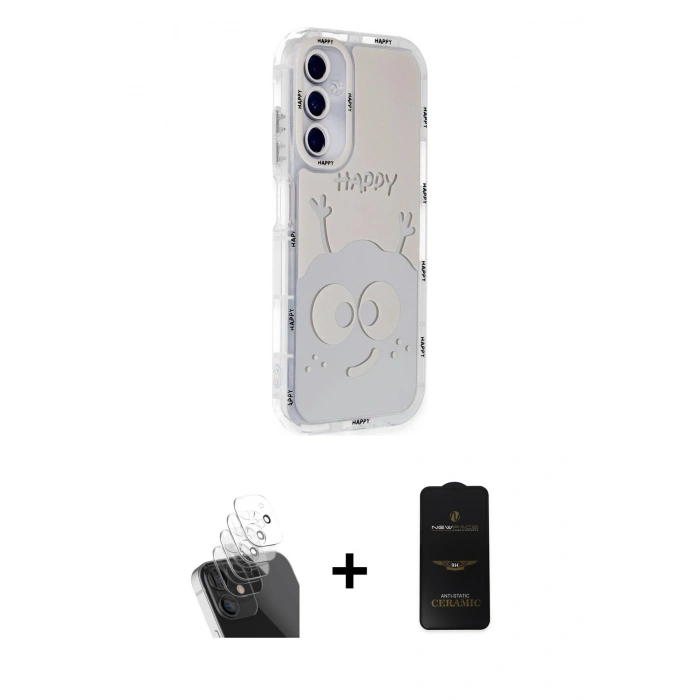 MARSİLYAN™- Galaxy A25 5G Kılıf Ahenk Modern Serisi - Siyah 6D Antistatik Mat Seramik Hayalet Nano Ekran Koruyucu + Kamera Lens Koruma Cam - SF