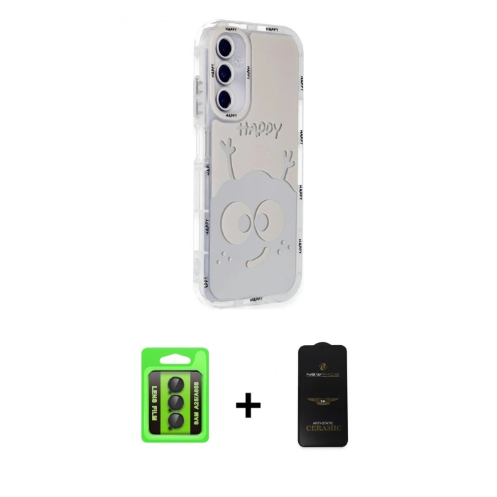 MARSİLYAN™- Galaxy A25 5G Kılıf Ahenk Modern Serisi - Siyah 6D Antistatik Mat Seramik Hayalet Nano Ekran Koruyucu + Raze Metal Kamera Lens - SH