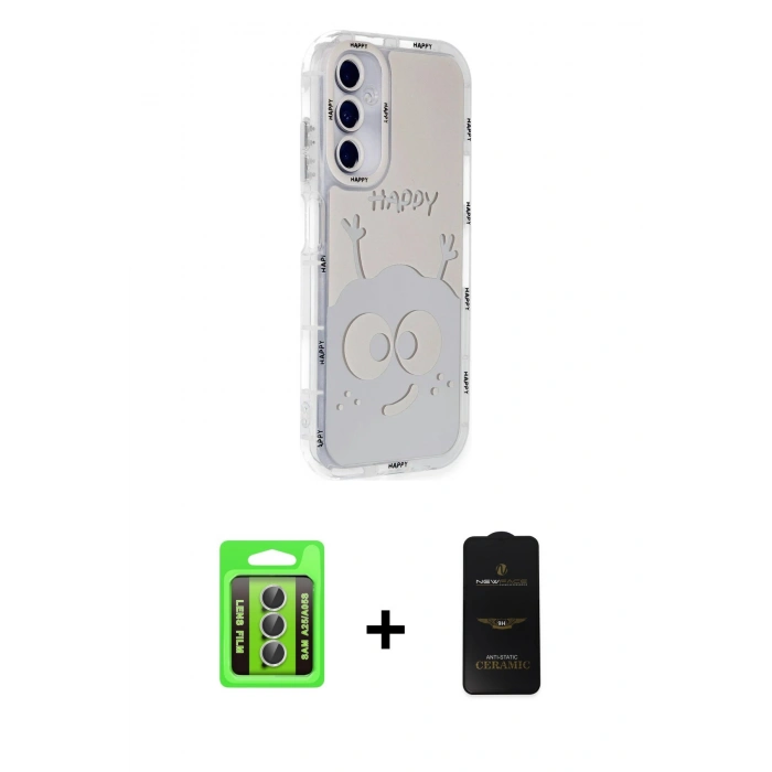 MARSİLYAN™- Galaxy A25 5G Kılıf Ahenk Modern Serisi - Siyah 6D Antistatik Mat Seramik Hayalet Nano Ekran Koruyucu + Raze Metal Kamera Lens - GS