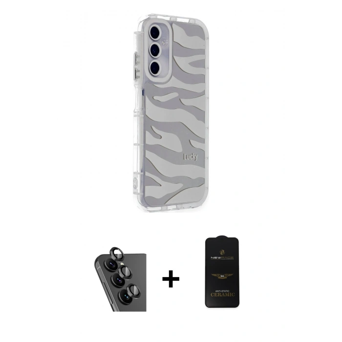 MARSİLYAN™- Galaxy A25 5G Kılıf Ahenk Modern Serisi - Siyah 6D Antistatik Mat Seramik Hayalet Nano Ekran Koruyucu + Valdez Metal Kamera Lens - SH