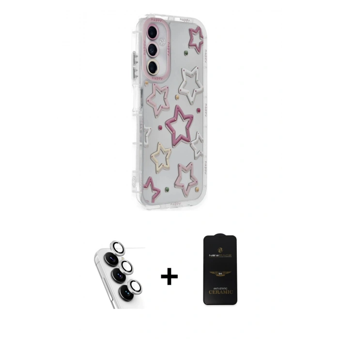 MARSİLYAN™- Galaxy A25 5G Kılıf Ahenk Modern Serisi - Siyah 6D Antistatik Mat Seramik Hayalet Nano Ekran Koruyucu + Valdez Metal Kamera Lens - GS