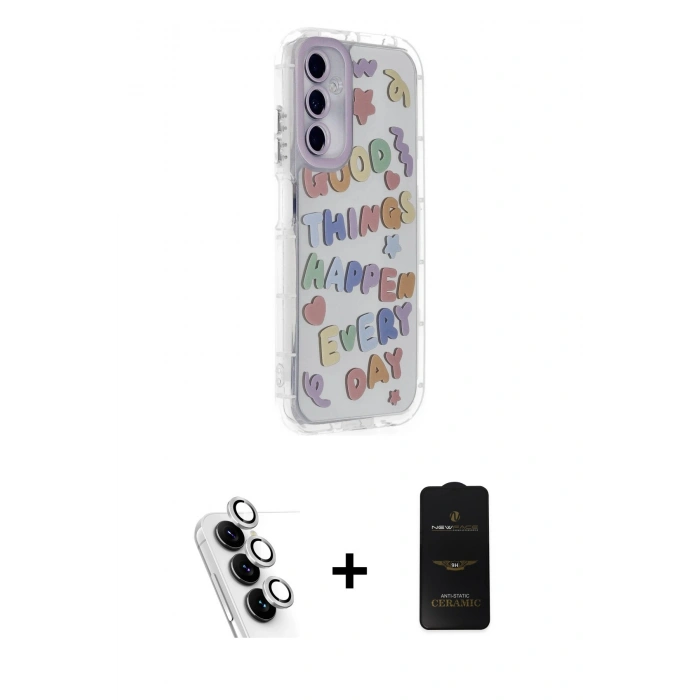 MARSİLYAN™- Galaxy A25 5G Kılıf Ahenk Modern Serisi - Siyah 6D Antistatik Mat Seramik Hayalet Nano Ekran Koruyucu + Valdez Metal Kamera Lens - GS