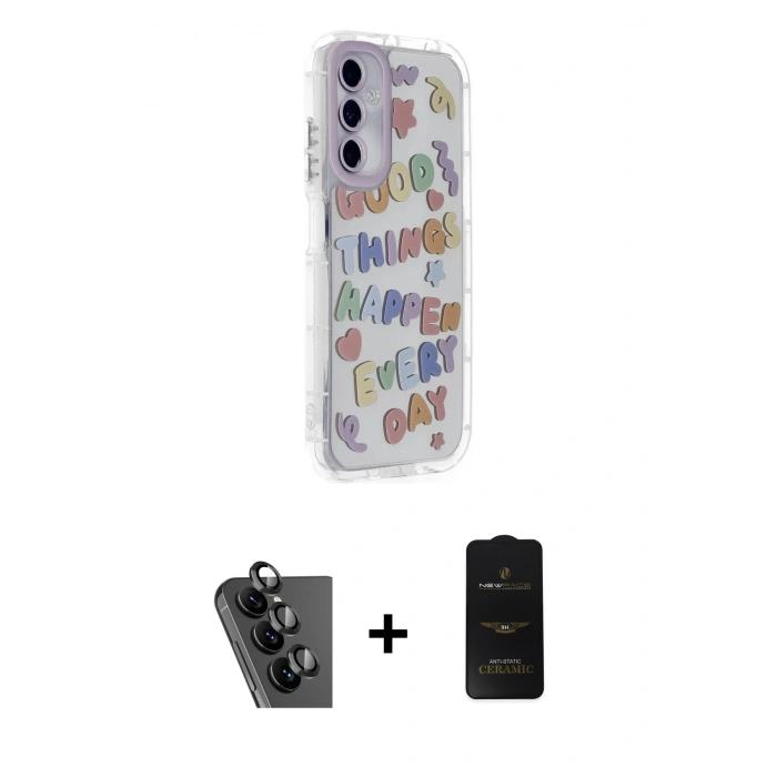 MARSİLYAN™- Galaxy A25 5G Kılıf Ahenk Modern Serisi - Siyah 6D Antistatik Mat Seramik Hayalet Nano Ekran Koruyucu + Valdez Metal Kamera Lens - SH