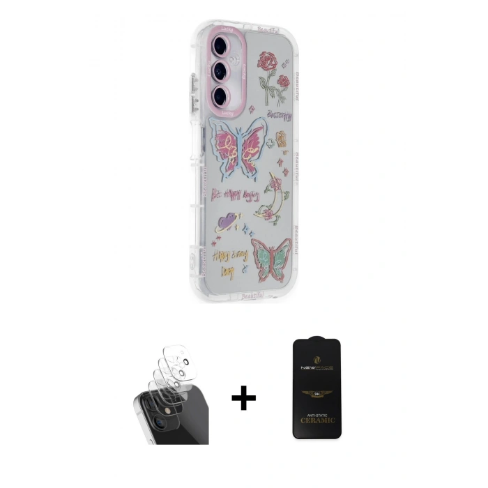 MARSİLYAN™- Galaxy A25 5G Kılıf Ahenk Modern Serisi - Siyah 6D Antistatik Mat Seramik Hayalet Nano Ekran Koruyucu + Kamera Lens Koruma Cam - SF