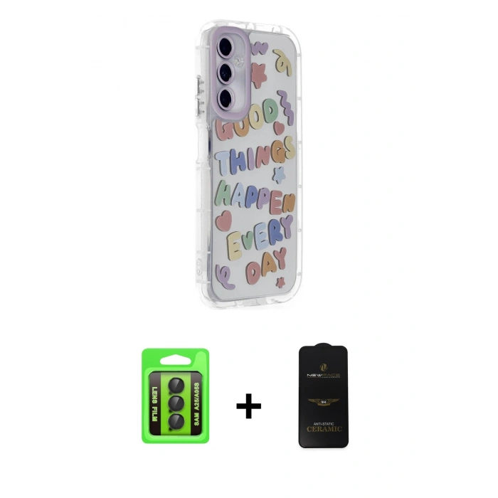 MARSİLYAN™- Galaxy A25 5G Kılıf Ahenk Modern Serisi - Siyah 6D Antistatik Mat Seramik Hayalet Nano Ekran Koruyucu + Raze Metal Kamera Lens - SH
