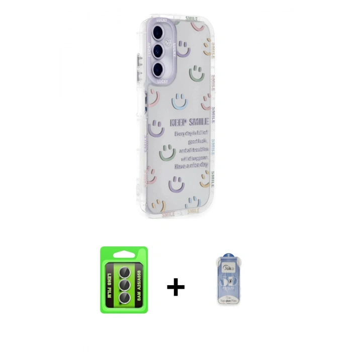 MARSİLYAN™- Galaxy A25 5G Kılıf Ahenk Modern Serisi - Siyah Joko Magic 5D Cam + Raze Metal Kamera Lens - GS