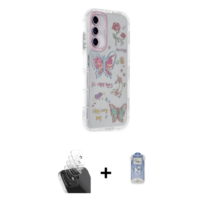 MARSİLYAN™- Galaxy A25 5G Kılıf Ahenk Modern Serisi - Siyah Joko Magic 5D Cam + Şeffaf Kamera Lens Koruma Cam